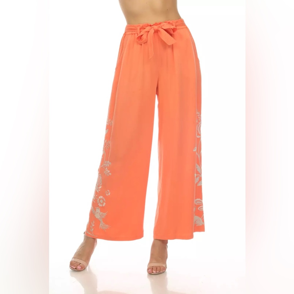 Johnny Was Workshop Harlow Paperbag Embroidered Wide Leg Pants Boho Chic Sm  NWT